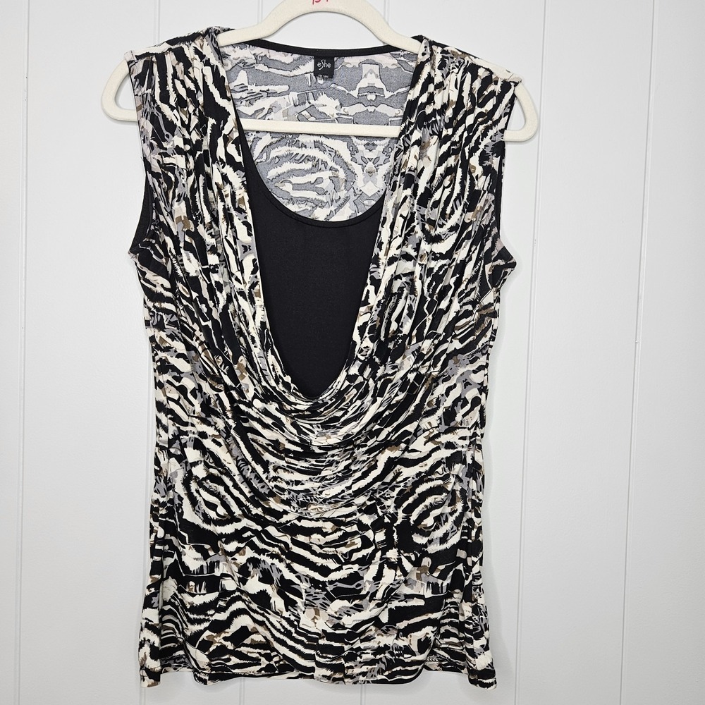 eShe Women's Size Medium Blouse Top Built In Cami Stretchy Sleeveless